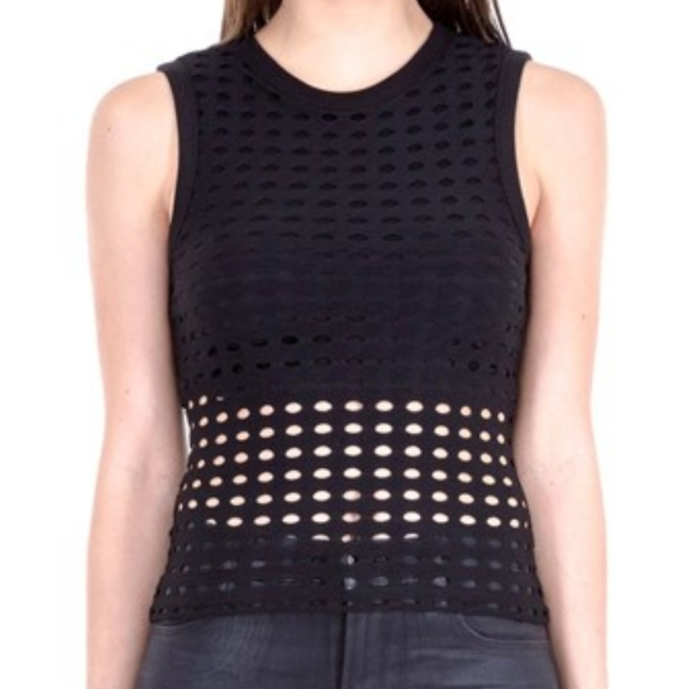 Alexander Wang black laser cut stretch sleeveless women tank new size M